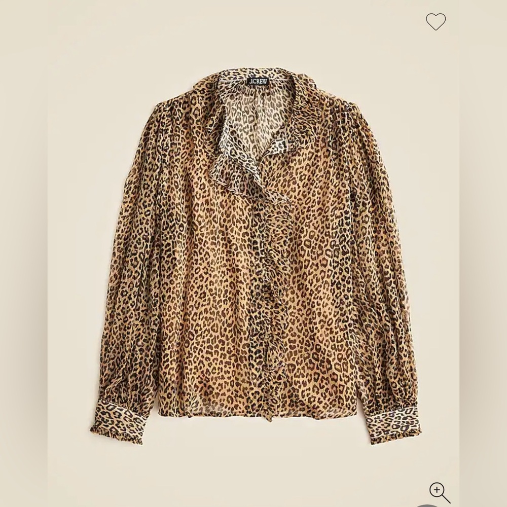 NWT- J. Crew Women’s Ruffle Button Up Shirt Crinkle Chiffon -Leopard Print- Sz 4